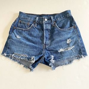 Levi's 501 High Rise Cut Off Denim Jean Shorts Size 25 Button Fly Current